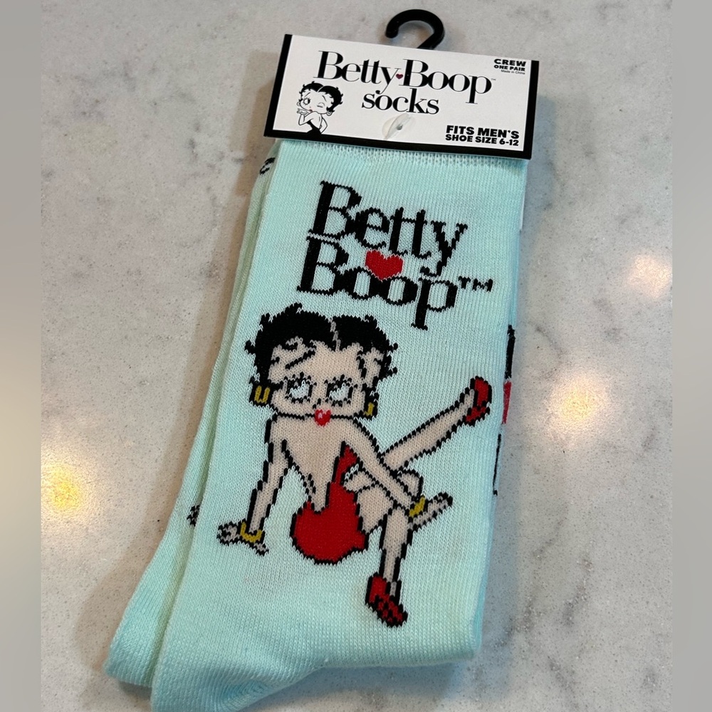 Betty Boop Blue Crew Socks Men's 6-12 Unisex NIP poly spandex